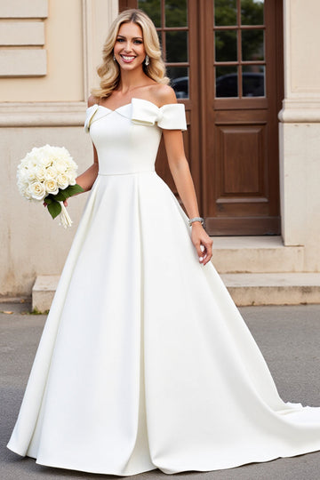Ivory A Line Off The Shoulder Long Wedding Dress